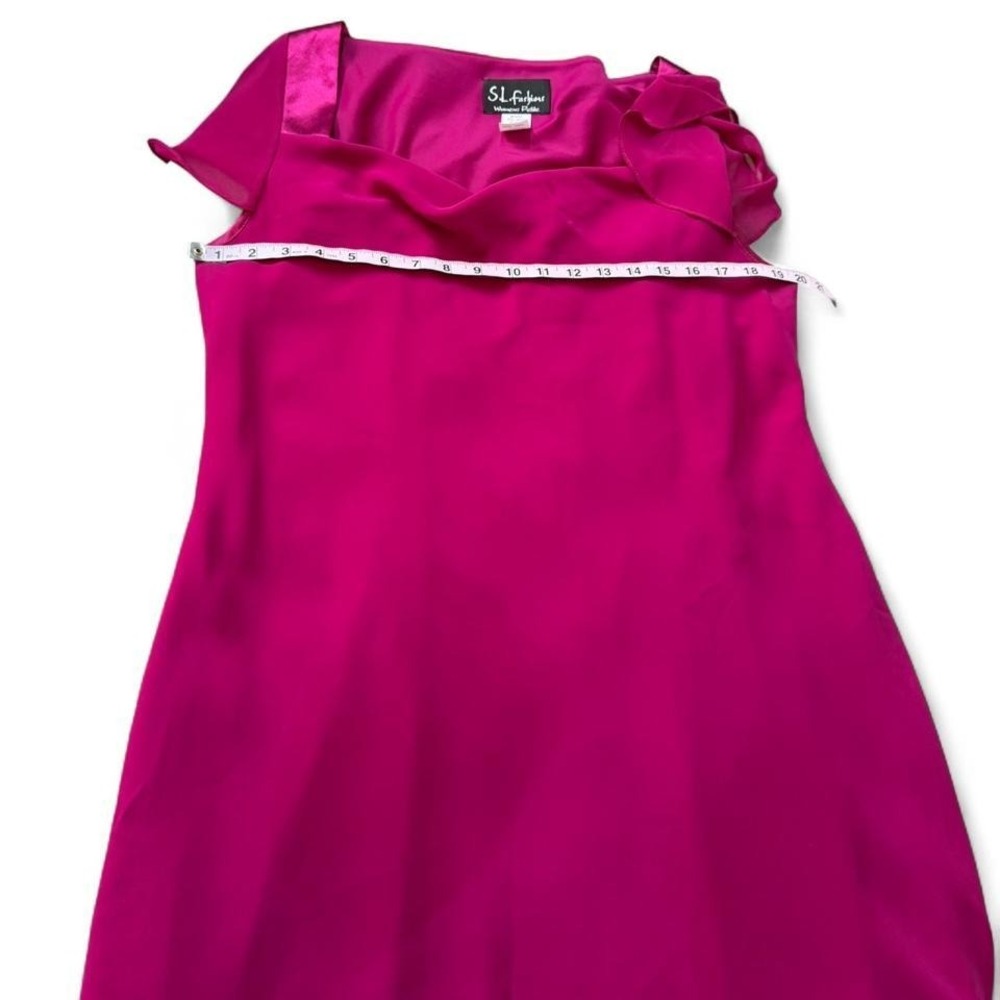 Vintage 2005 SL Fashions Fuschia Chiffon Midi Dress, Women's Size 18WP‎ - Picture 9 of 11